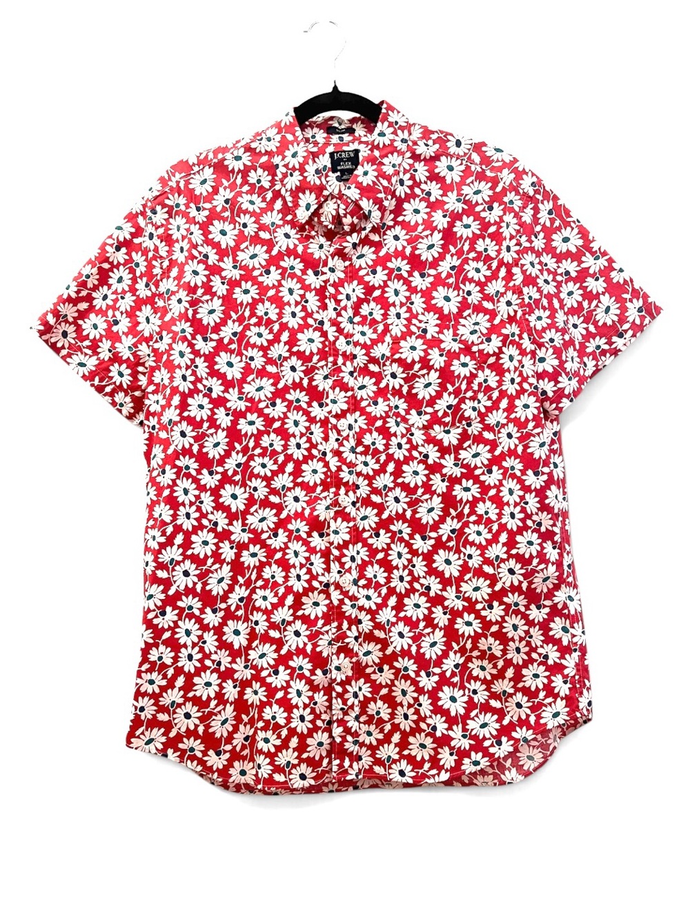 J.Crew Flex Wash Coral Aqua Flower Print Short-Sleeve Button-Up Shirt Size L